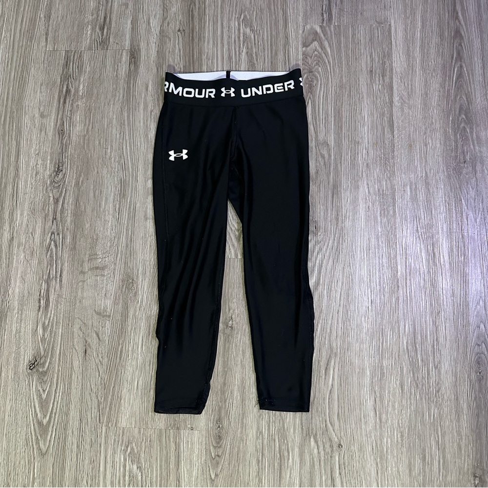 Under Armour Kids Girls Youth Medium Black Leggings With Mesh Detail